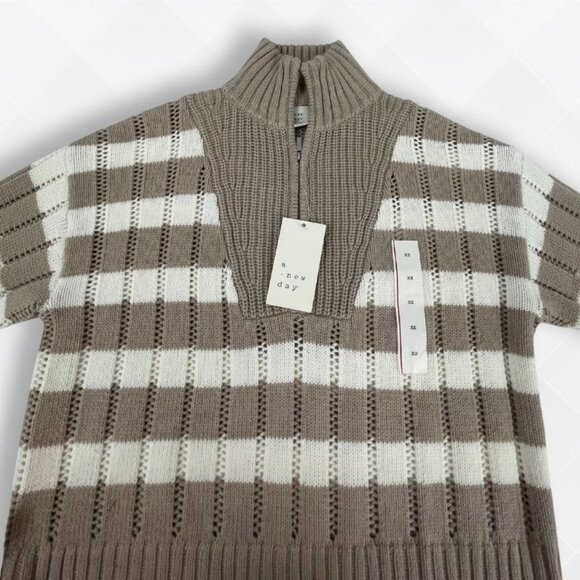 A New Day Beige/Cream Striped Quarter-Zip Sweater โ Size XS (NWT) - WST-100009 - Picture 6 of 7